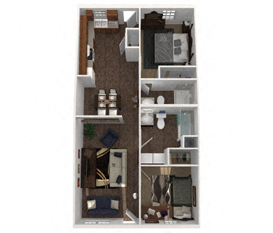 Floor plan for 2 beds, 2 baths, 960 sqft